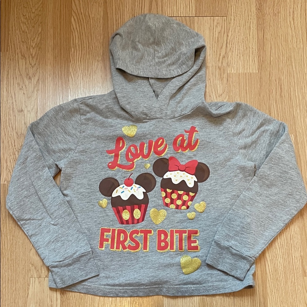 Disney Gray Hoodie with Cupcake and Heart Design